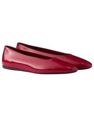 Prada Brushed Leather Ballerinas - Red
