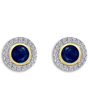 Moon & Meadow 14K Sapphire & Diamond Halo Stud Earrings - Blue