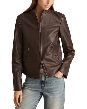 Reiss Allie Leather Biker Jacket - Brown