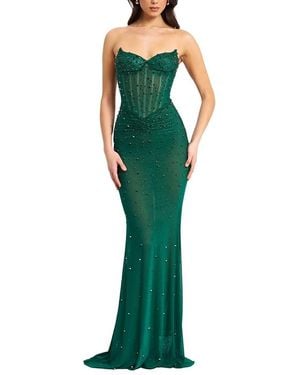 Miss Circle Fatima Sleeveless Corset Mermaid Maxi Evening Dress - Green