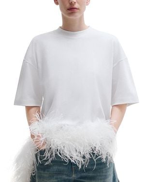 DARKPARK Short Sleeve Feather Trim Tee - White