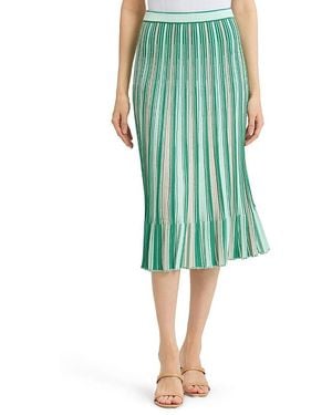 Ming Wang Flared Flounce Soft Knit Midi Skirt - Green
