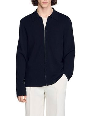Sandro Zipped Viscose Knit Cardigan - Blue