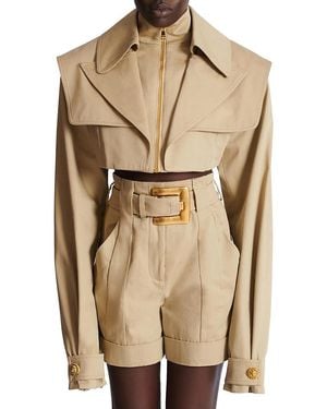 Balmain Cropped Gabardine Jacket - Natural