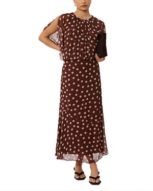Whistles Polka Dot Print Midi Dress - Brown