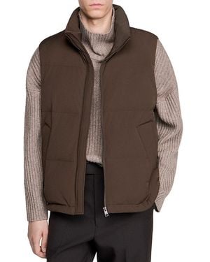 Sandro Sleeveless Zip Puffer Vest - Brown