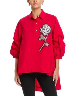 Nancy Yang Beaded Floral Hi Low Top - Red