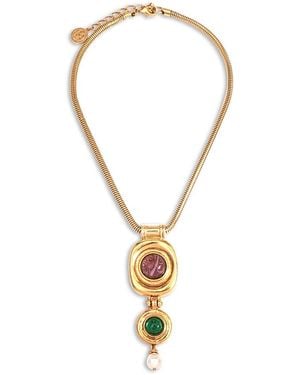 Ben-Amun Mixed Color Stone & Glass Pearl Statement Pendant Necklace, 17 - Metallic