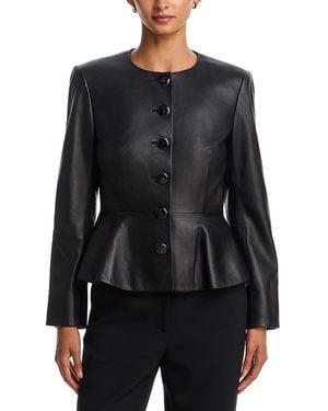 Veronica Beard Quinn Peplum Leather Jacket - Black