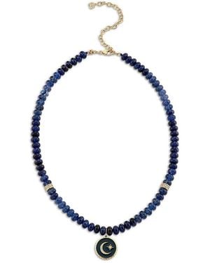 Sydney Evan 14K Celestial Sapphire Bead & Diamond Moon Charm Pendant Necklace, 17-20 - Blue