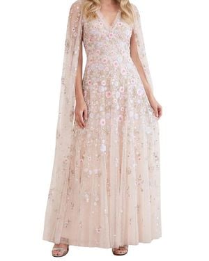 Needle & Thread Ethereal Blooms Cape Sleeve Ankle Gown - Pink