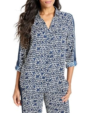 NIC+ZOE Etched Angles Roll Tab Sleeve Shirt - Blue