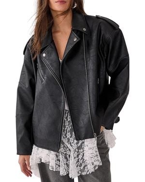 Nasty Gal Faux Leather Biker Jacket - Black