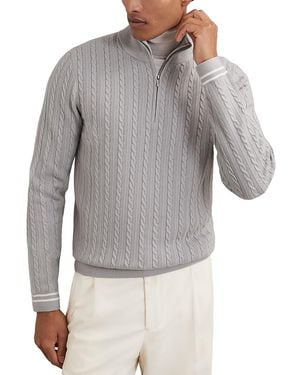 Reiss Tuscano Quarter Zip Cable Knit Sweater - Gray