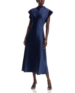 Tanya Taylor Adrien Mock Neck A Line Dress - Blue