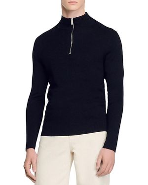 Sandro Wool Half Zip Sweater - Blue