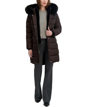 Tahari Dana Quilted Hooded Coat - Black