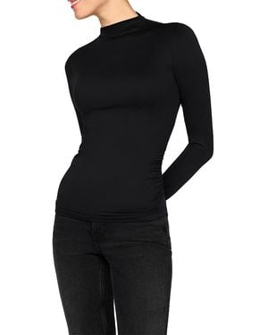 Spanx Smooth Jersey Mock Neck Long Sleeve Ruched Top - Black