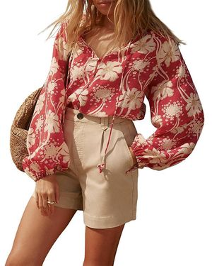 Mint Velvet Floral Tie Neck Long Sleeve Blouse - Red