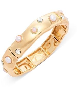 Aqua Cubic Zirconia & Imitation Pearl Bangle Bracelet - Metallic