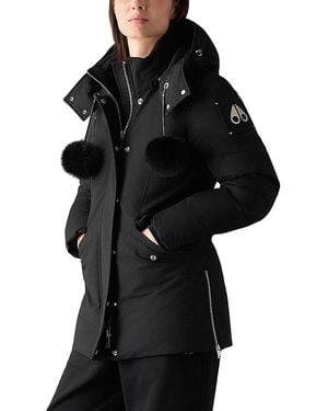 Moose Knuckles New Age 3Q Hooded Shearling Trim Down Jacket - Black