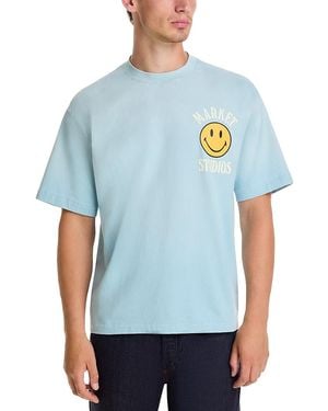 Market Upside Down Smiley Graphic Tee - Blue