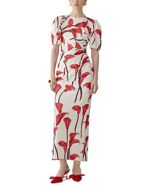 Carolina Herrera Printed Short Sleeve Ankle Dress - Red