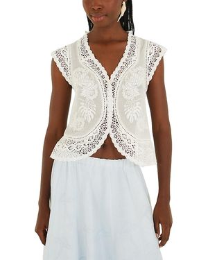 FARM Rio Cotton V Neck Lace Blouse - White