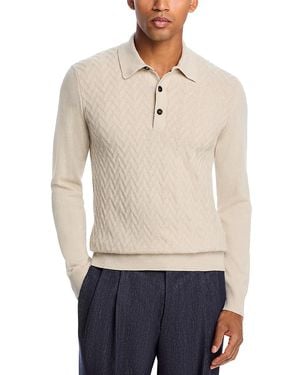 Maurizio Baldassari Parquet Stitch Long Sleeve Polo Sweater - Blue