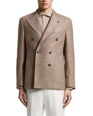 Peserico Wool, Silk & Linen Regular Fit Double Breasted Blazer - Brown
