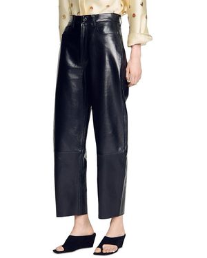Sandro Neo Leather Barrel Leg Pants - Blue