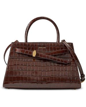 Veronica Beard Dash Croc Embossed Leather Satchel - Brown