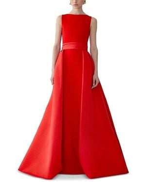 Carolina Herrera Silk Boat Neck Overskirt Column Gown - Red