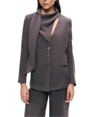 Nocturne Asymmetrical Draped Tailored Jacket - Gray