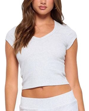 Edikted Gillie Ribbed V Neck T Shirt - White
