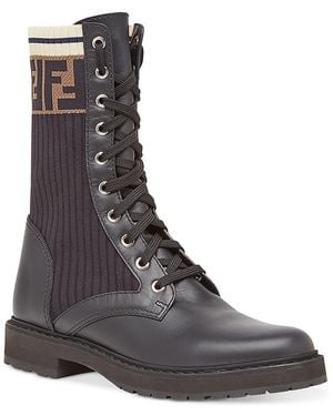 Fendi Rockoko Leather Biker Boots - Brown