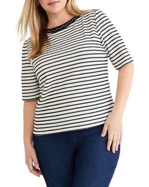 NIC+ZOE Embroidered Boat Neck Top - White
