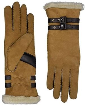 Agnelle Bombera Double Face Lambskin With Contrast Buckles Gloves - Metallic