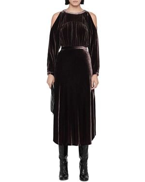 AllSaints Chrissy Velvet Cold Shoulder Midi Dress - Black