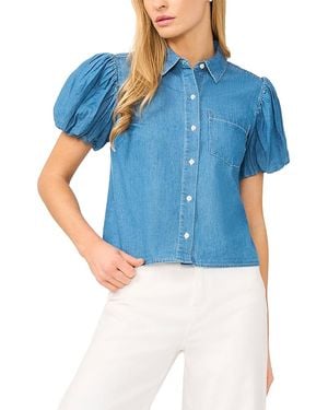 Cece Bubble Sleeve Denim Shirt - Blue
