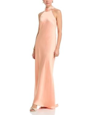 Aqua Sleeveless Satin Gown - White