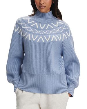 Varley Marcie Fair Isle Yoke Mock Neck Knit Sweater - Blue