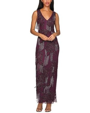 THEIA Iliana Beaded Fringe Velvet Gown - Purple