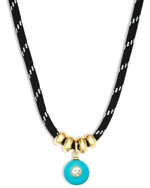 Aqua Crystal & Stone Cord Pendant Necklace, 16-18 - Metallic