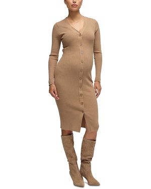 Ingrid & Isabel Button Front Sweater Maternity Dress - Natural