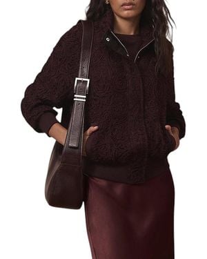 Mint Velvet Embroidered Lace Bomber Jacket - Purple