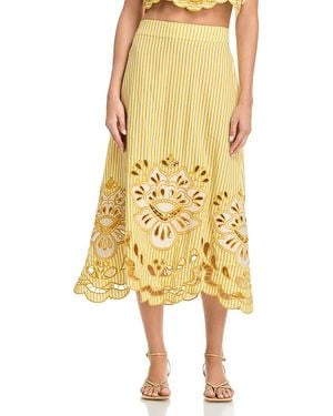 FARM Rio Striped Embroidered Skirt - Yellow