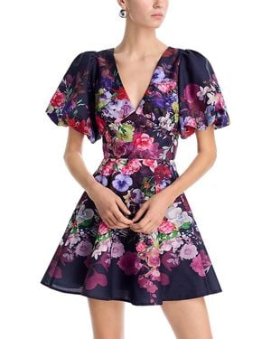 Aqua Floral Mock Neck Mini Dress | Lyst