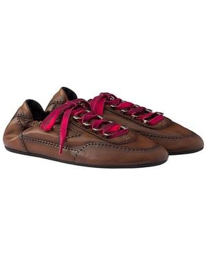 Prada Collapse Antiqued Nappa Leather Sneakers With Hooks - Red
