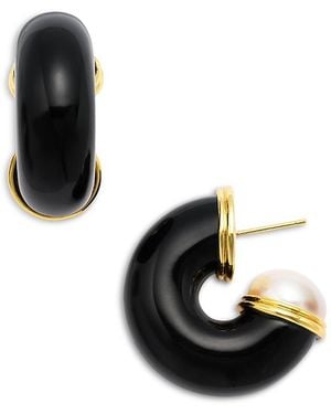 Kenneth Jay Lane Glass Pearl Hoop Earrings - Black